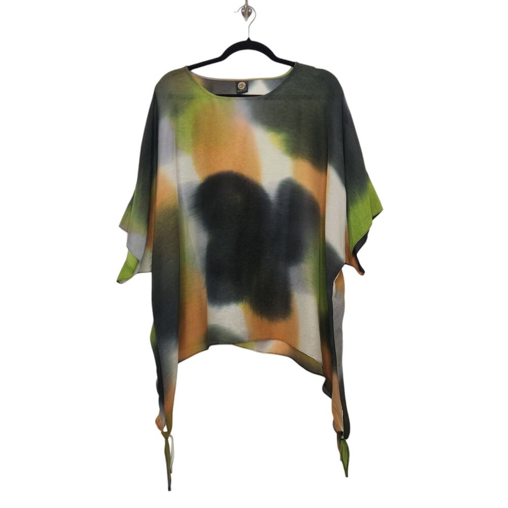 Abstract Print Short Sleeve Women's Top in Green and Black